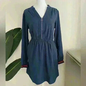 Women’s Tunic Dress Navy Blue Size Medium Long Sleeve Dress Zipper